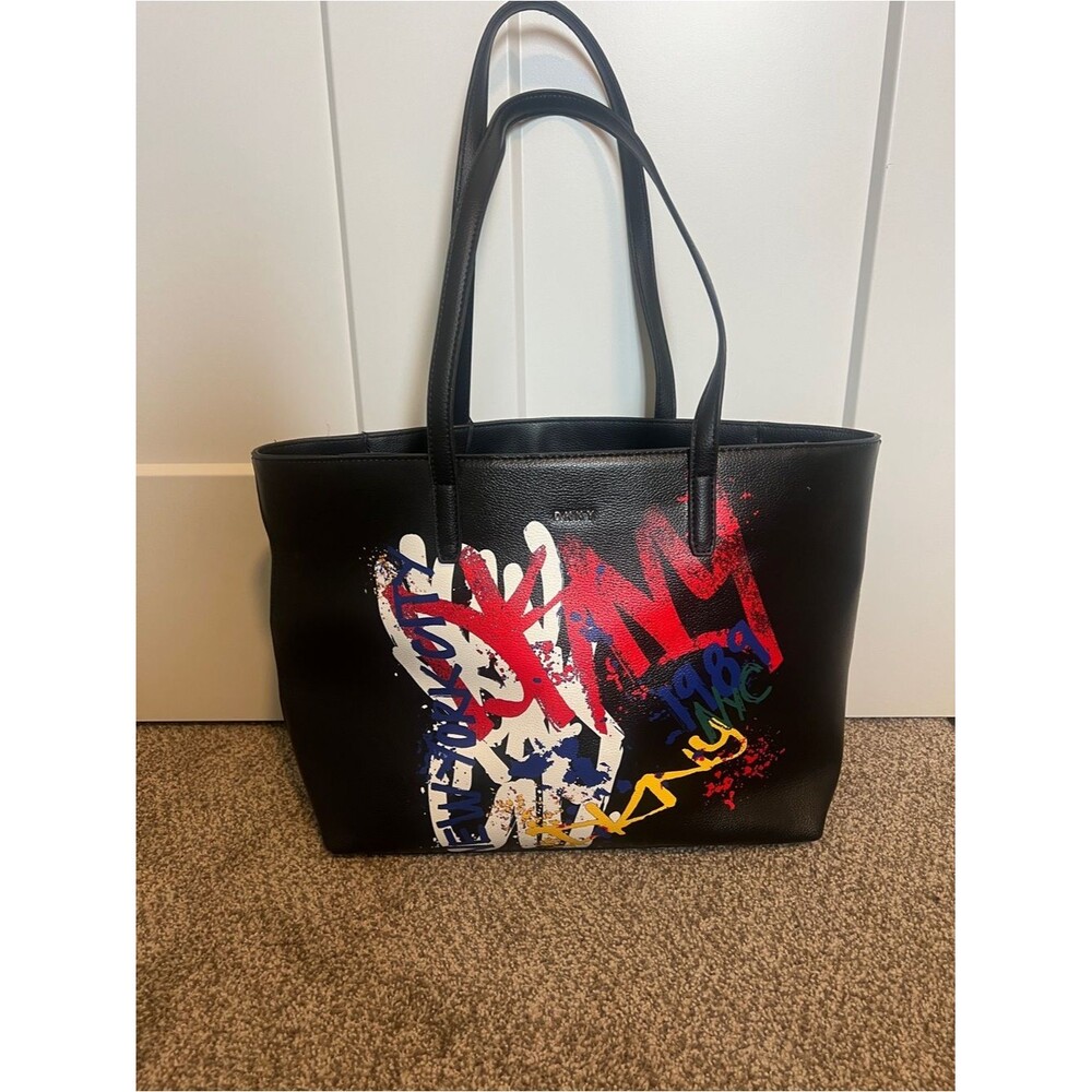 NWT DKNY Bryant Park Graffiti Logo Tote Bag Black 1989 NYC